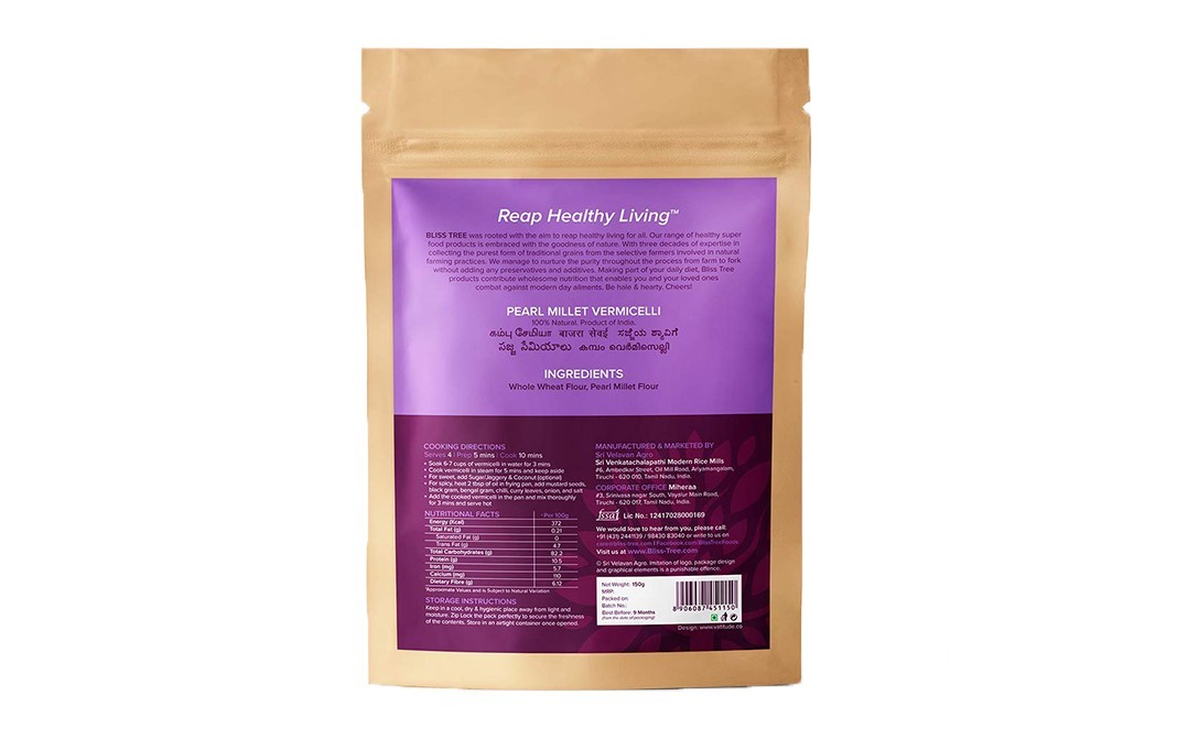 Bliss Tree Vermicelli Delights Pearl Millet   Pack  150 grams